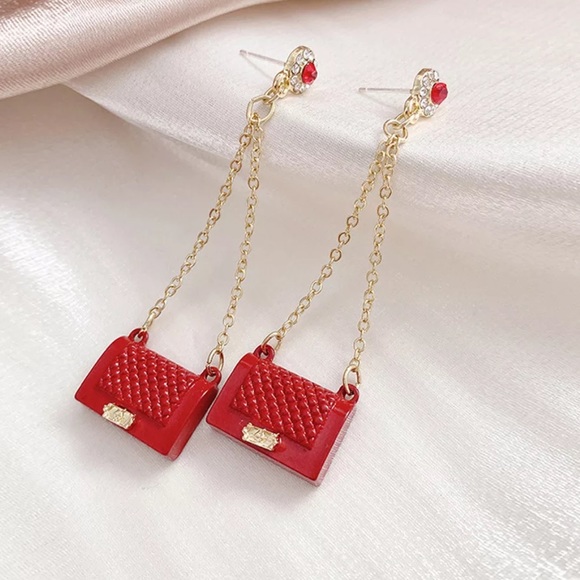 NEW ❤️ Red Classy Bag Purse Drop Earrings - Picture 2 of 6